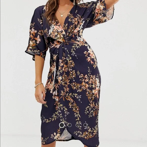 ASOS Dresses Asos Hope Ivy Kimono Sleeve Midi Dress In Floral
